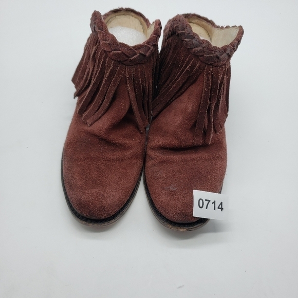 FREEBIRD women US 8 burgundy mules braid fringe suede stacked block heel leather - Picture 13 of 13